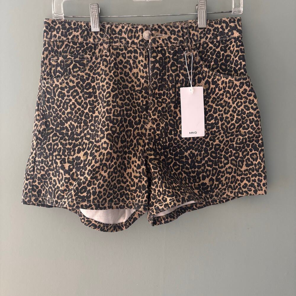 Mango Leopard-Print Denim Shorts - Black & Tan